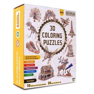 3D Coloring Puzzle Set, Arts and Crafts Fun Educational Painting Crafts Kit